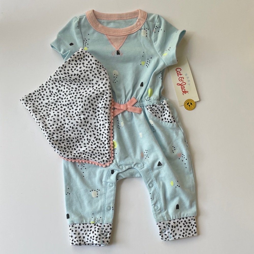 Cute Blue Baby Romper with matching bib